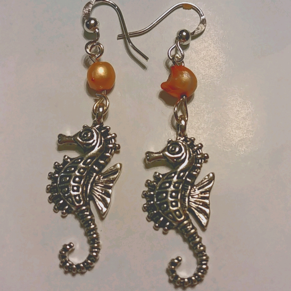 Freshwater pearl seahorse earrings